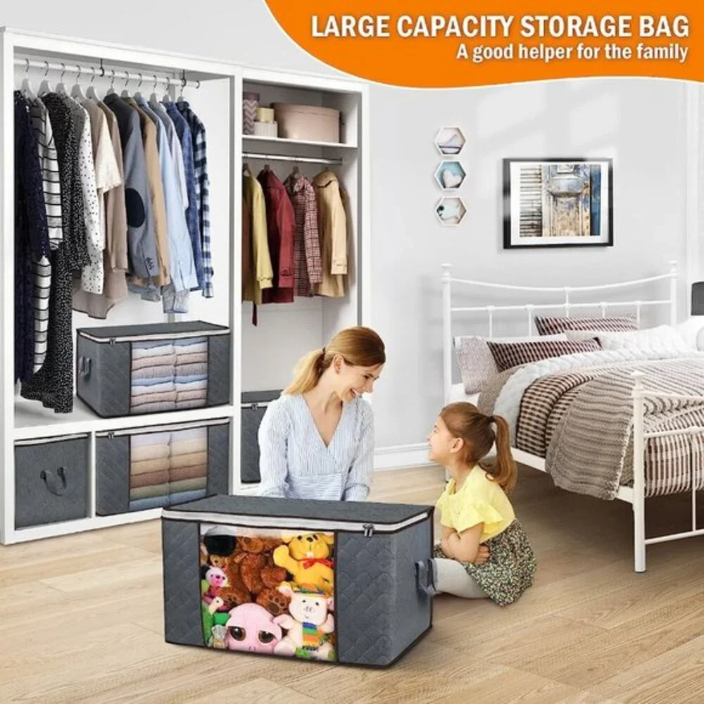 90L Large Storage Bags, 6‎ Pack Clothes Storage Bins Foldable Closet Organizers